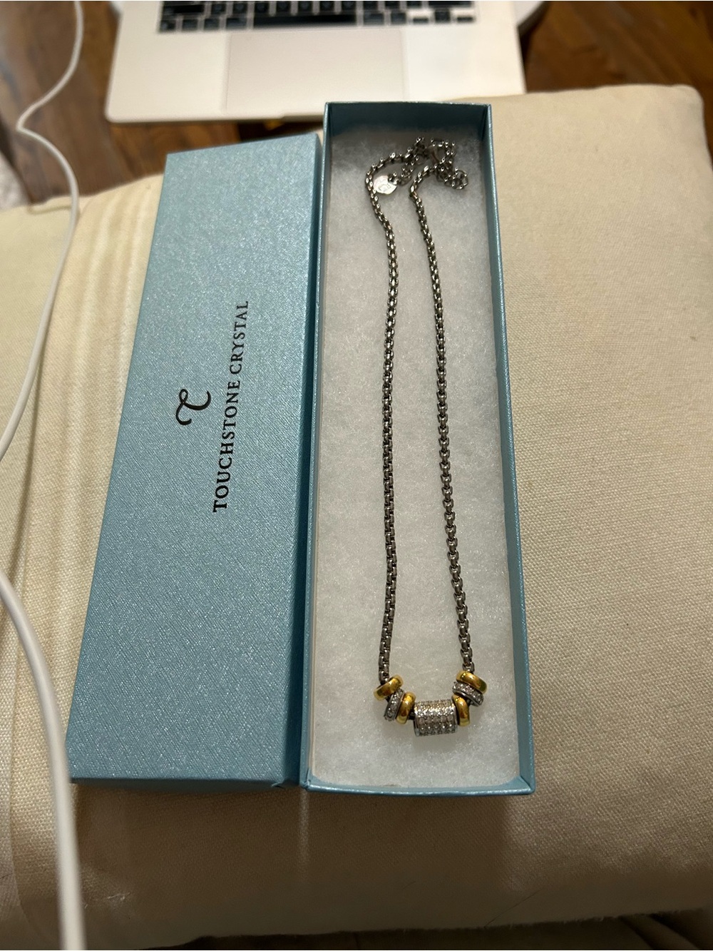 Touchstone Crystal Two-Tone Crystal Pavé Bead Necklace - Silver & Gold Accents